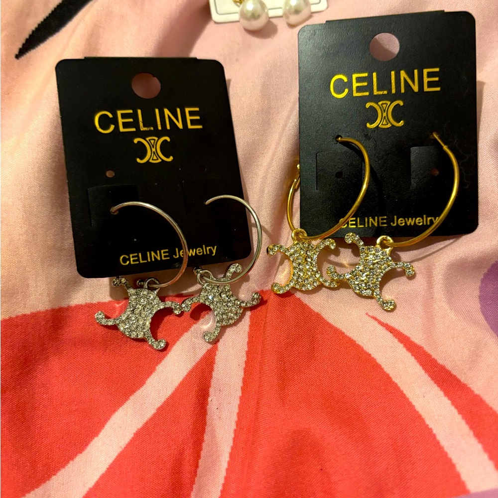 CE Gold and Silver Charm Earrings